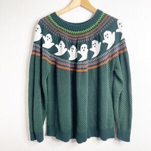 ModCloth Womens 3X Ghost Fair Isle Sweater Green‎ Halloween Spooky Pullover